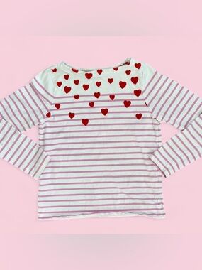 Mini Boden Pink Striped Heart Print Long Sleeve Top Girls size 9-10y